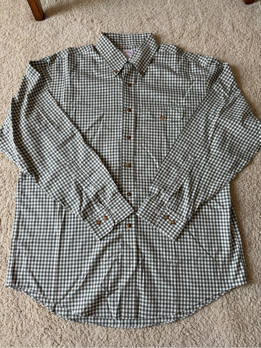 Brooks Brothers Green and White Gingham Button-Down Shirt